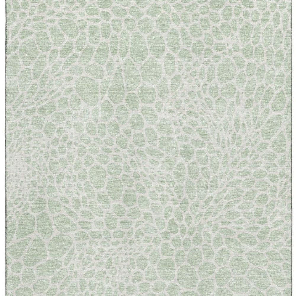 HomeRoots 9' X 12' Mint Green & Ivory Geometric Area Rug - Durable, Stain-Resistant, UV Protected, Easy Care 673072