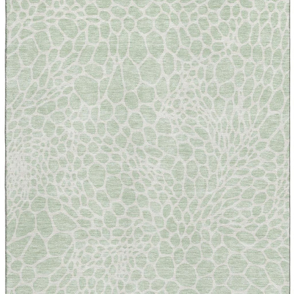 HomeRoots 9' X 12' Mint Green & Ivory Geometric Area Rug - Durable, Stain-Resistant, UV Protected, Easy Care 673072