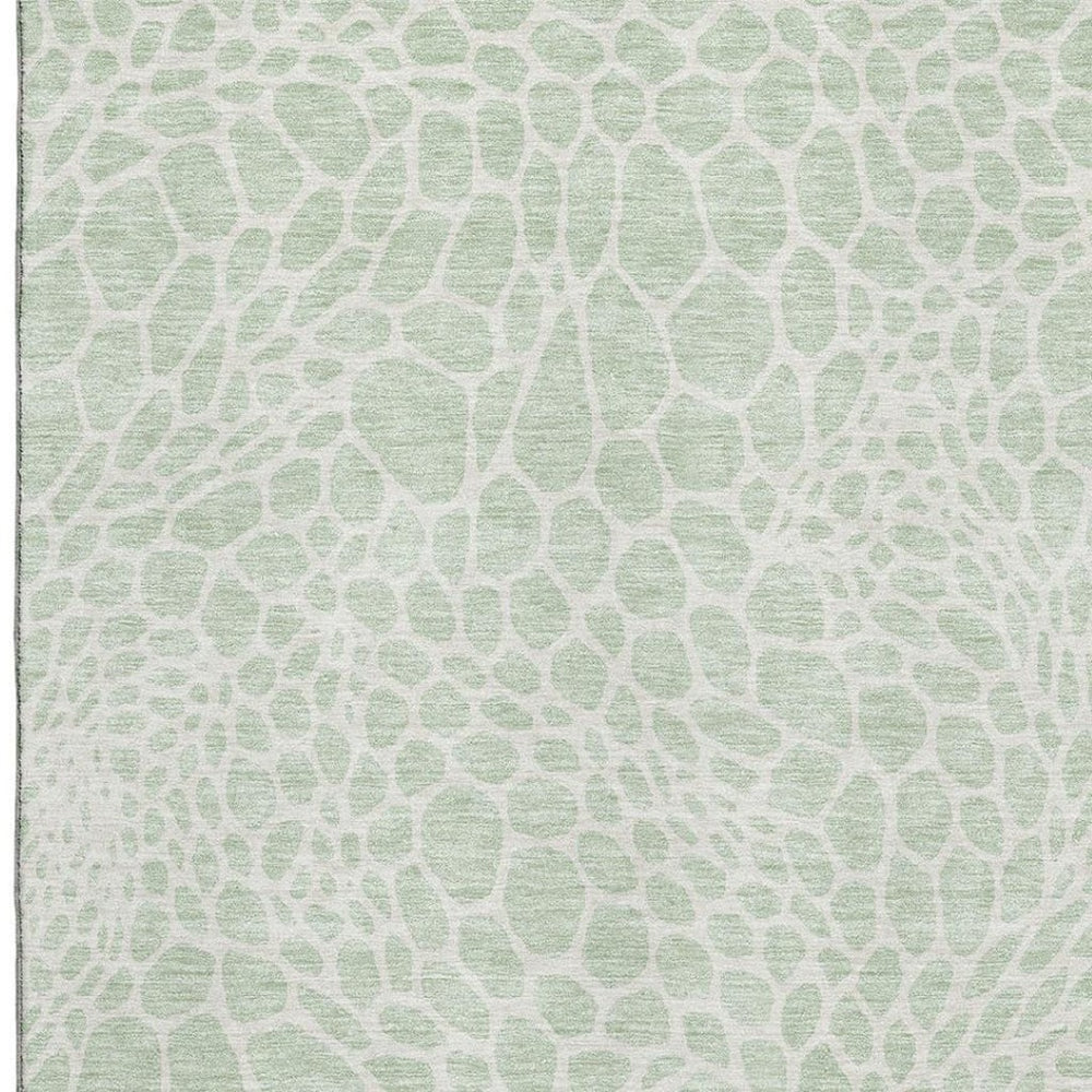 HomeRoots 10' X 14' Stylish Mint Green & Ivory Geometric Area Rug - Washable, UV-Protected, Pet-Friendly! 673073