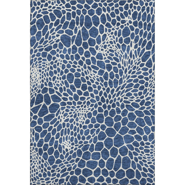 HomeRoots 5' X 8' Navy Blue & Ivory Geometric Area Rug - Washable, UV-Protected, Stylish & Durable Design 673075