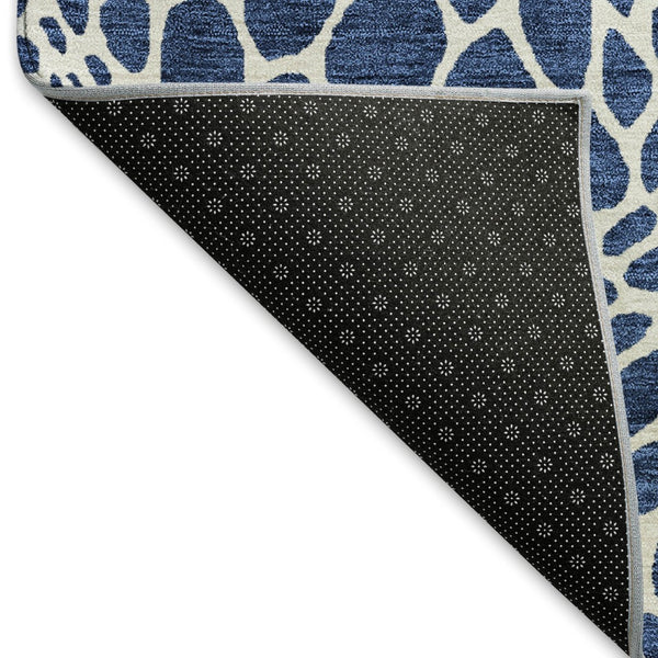 HomeRoots 5' X 8' Navy Blue & Ivory Geometric Area Rug - Washable, UV-Protected, Stylish & Durable Design 673075