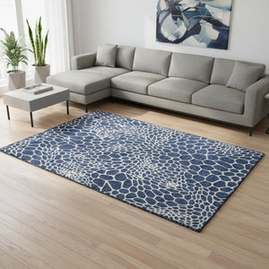 HomeRoots 9' X 12' Navy Blue Geometric Area Rug – Washable, UV-Protected, Stain-Resistant for High-Traffic Areas 673078