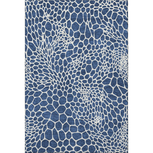 HomeRoots 9' X 12' Navy Blue Geometric Area Rug – Washable, UV-Protected, Stain-Resistant for High-Traffic Areas 673078