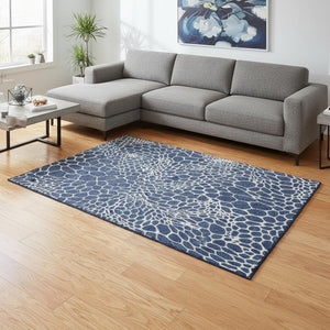 HomeRoots 10' X 14' Navy Blue Geometric Area Rug - Washable, Stain-Resistant, UV Protected for Active Homes 673079