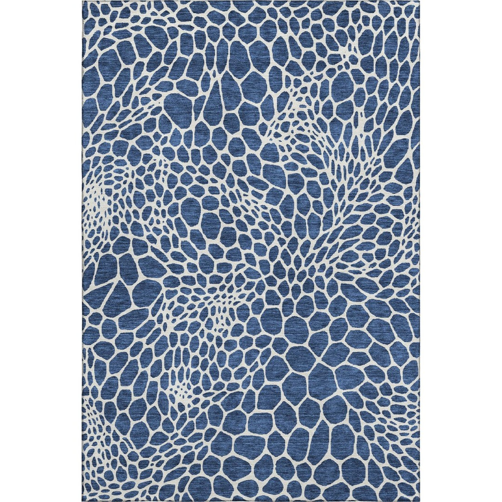 HomeRoots 10' X 14' Navy Blue Geometric Area Rug - Washable, Stain-Resistant, UV Protected for Active Homes 673079