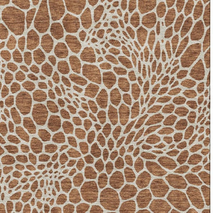HomeRoots 5' X 8' Geometric Washable Area Rug in Rust & Ivory – Durable, UV-Protected, Perfect for Families! 673081