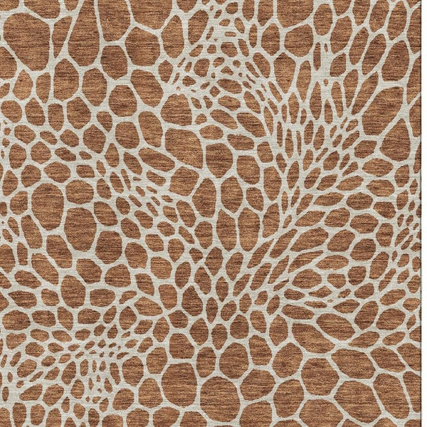 HomeRoots 5' X 8' Geometric Washable Area Rug in Rust & Ivory – Durable, UV-Protected, Perfect for Families! 673081