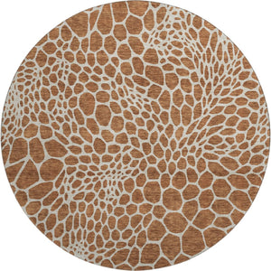 HomeRoots 8' Washable Round Rug in Rust & Ivory - Durable Geometric Design with UV Protection for Any Space 673082