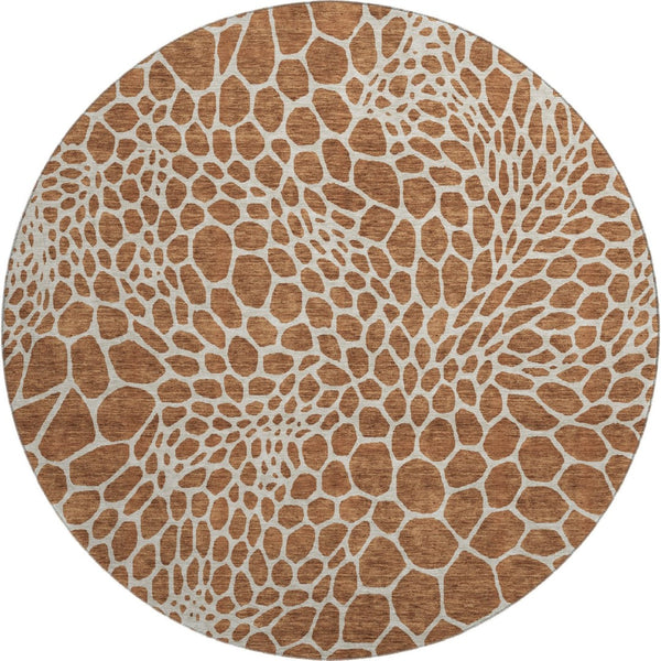 HomeRoots 8' Washable Round Rug in Rust & Ivory - Durable Geometric Design with UV Protection for Any Space 673082