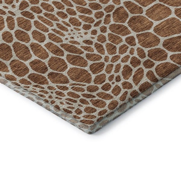 HomeRoots 8' Washable Round Rug in Rust & Ivory - Durable Geometric Design with UV Protection for Any Space 673082