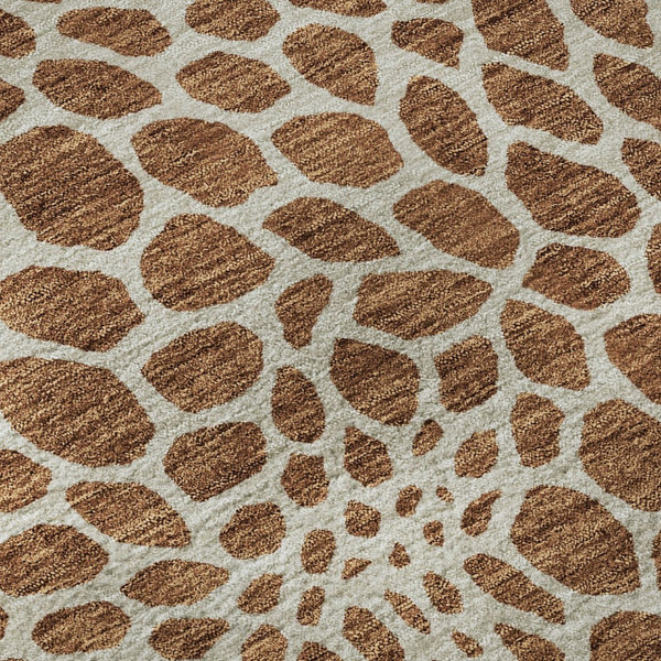HomeRoots 8' Washable Round Rug in Rust & Ivory - Durable Geometric Design with UV Protection for Any Space 673082