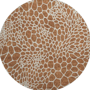 HomeRoots 8' Washable Round Rug in Rust & Ivory - Durable Geometric Design with UV Protection for Any Space 673082