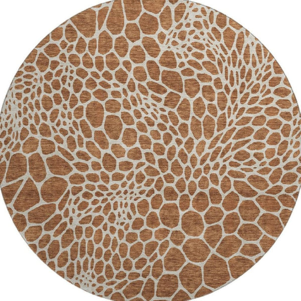HomeRoots 8' Washable Round Rug in Rust & Ivory - Durable Geometric Design with UV Protection for Any Space 673082