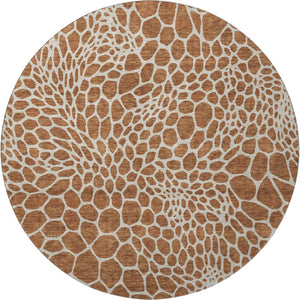 HomeRoots 8' Washable Round Rug in Rust & Ivory - Durable Geometric Design with UV Protection for Any Space 673082