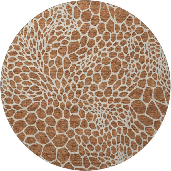 HomeRoots 8' Washable Round Rug in Rust & Ivory - Durable Geometric Design with UV Protection for Any Space 673082