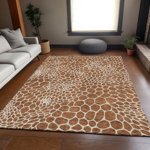 HomeRoots 8' X 10' Stylish Rust and Ivory Geometric Area Rug - Washable, UV-Protected, Perfect for Homes! 673083