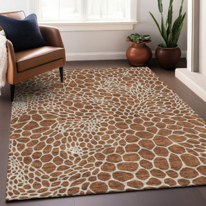 HomeRoots 9' X 12' Geometric Area Rug in Rust and Ivory – Washable, Stain-Resistant, UV Protected for Homes 673084