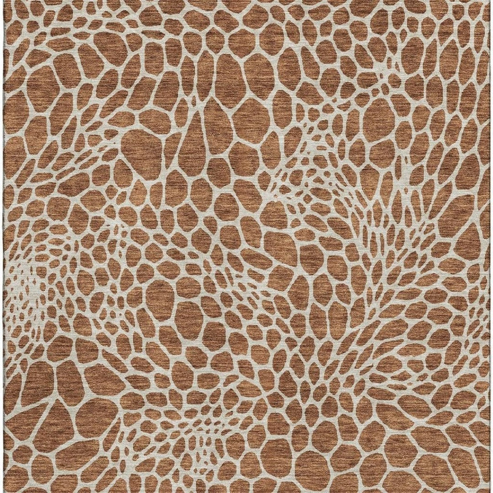 HomeRoots 9' X 12' Geometric Area Rug in Rust and Ivory – Washable, Stain-Resistant, UV Protected for Homes 673084