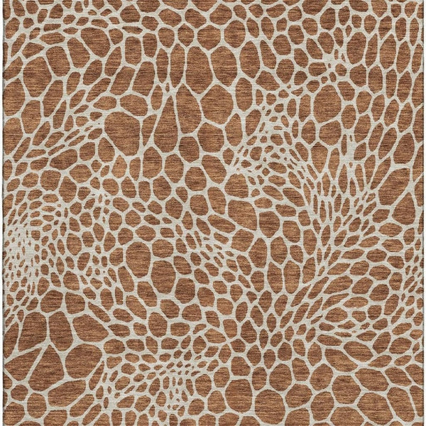 HomeRoots 10' X 14' Geometric Area Rug in Rust and Ivory - Washable, UV-Protected, Durable for High-Traffic Areas 673085