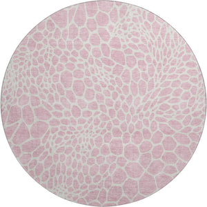 HomeRoots 8' Pink and Ivory Geometric Round Rug - Stylish, Washable, UV-Protected and Perfect for Any Room! 673088