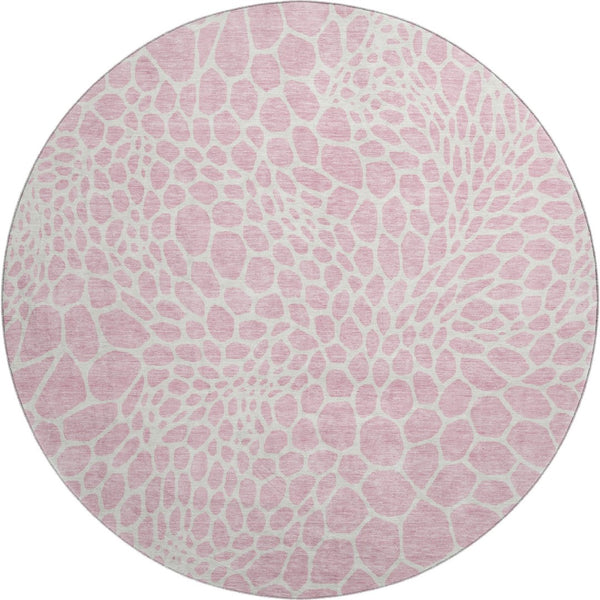 HomeRoots 8' Pink and Ivory Geometric Round Rug - Stylish, Washable, UV-Protected and Perfect for Any Room! 673088