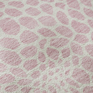 HomeRoots 8' Pink and Ivory Geometric Round Rug - Stylish, Washable, UV-Protected and Perfect for Any Room! 673088