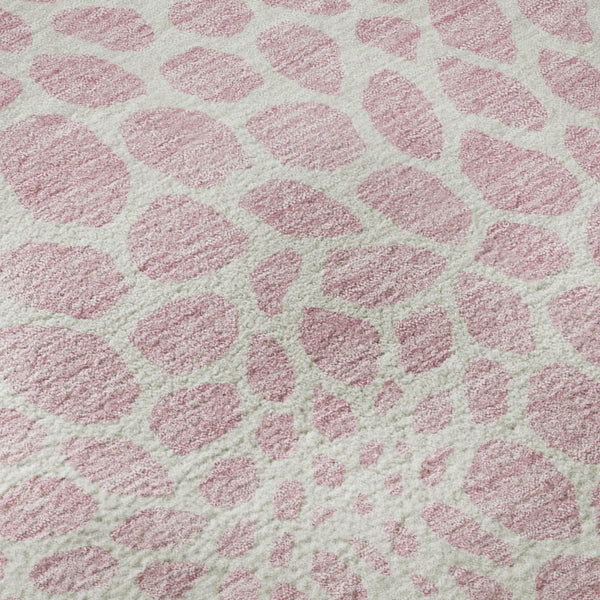 HomeRoots 8' Pink and Ivory Geometric Round Rug - Stylish, Washable, UV-Protected and Perfect for Any Room! 673088