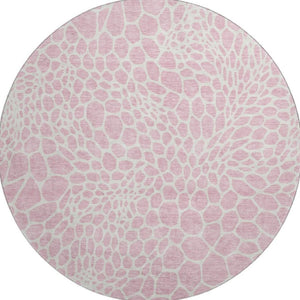 HomeRoots 8' Pink and Ivory Geometric Round Rug - Stylish, Washable, UV-Protected and Perfect for Any Room! 673088