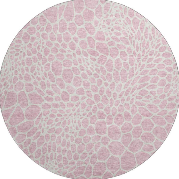 HomeRoots 8' Pink and Ivory Geometric Round Rug - Stylish, Washable, UV-Protected and Perfect for Any Room! 673088