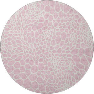 HomeRoots 8' Pink and Ivory Geometric Round Rug - Stylish, Washable, UV-Protected and Perfect for Any Room! 673088