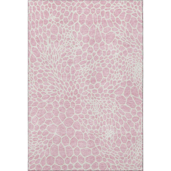 HomeRoots 8' X 10' Pink and Ivory Geometric Washable Area Rug – UV Protected, Stain Resistant, Stylish Comfort! 673089