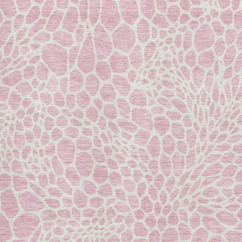 HomeRoots 9' X 12' Pink & Ivory Geometric Area Rug – Durable, Washable Design with UV Protection for Modern Homes 673090
