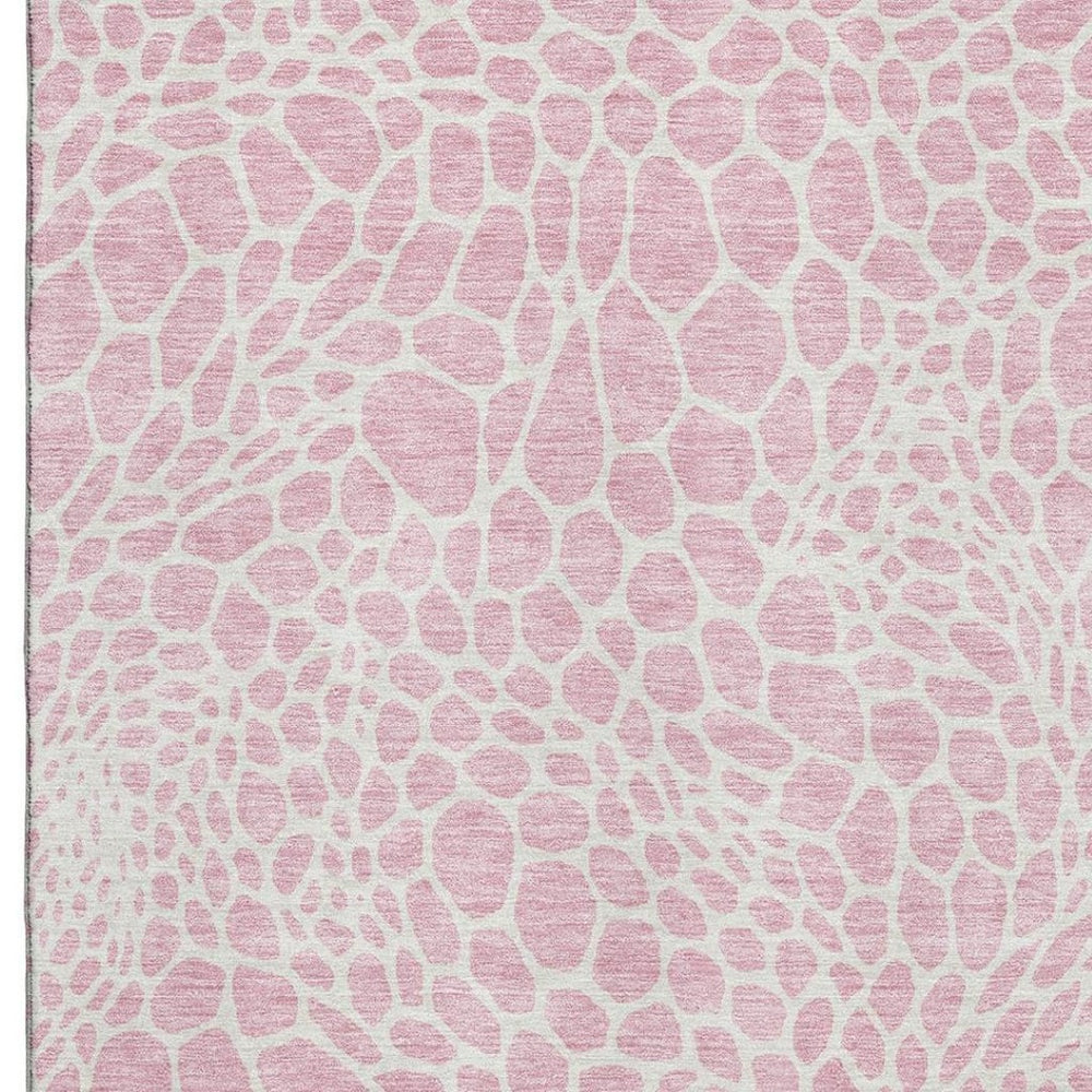 HomeRoots 10' X 14' Pink And Ivory Geometric Washable Area Rug with UV Protection for Stylish Living Spaces 673091