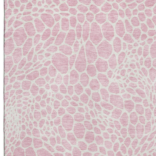 HomeRoots 10' X 14' Pink And Ivory Geometric Washable Area Rug with UV Protection for Stylish Living Spaces 673091
