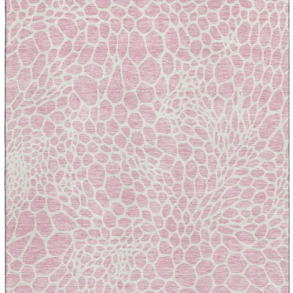 HomeRoots 10' X 14' Pink And Ivory Geometric Washable Area Rug with UV Protection for Stylish Living Spaces 673091