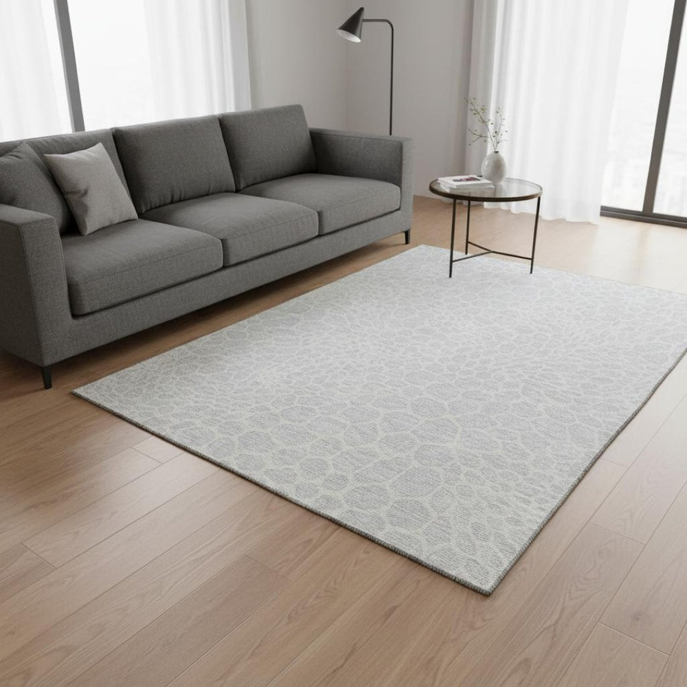HomeRoots 5' X 8' Stylish Silver and Ivory Geometric Washable Area Rug with Stain Resistance & UV Protection 673093