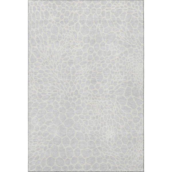 HomeRoots 5' X 8' Stylish Silver and Ivory Geometric Washable Area Rug with Stain Resistance & UV Protection 673093