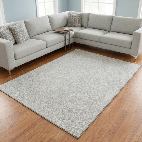 HomeRoots 8' X 10' Silver And Ivory Geometric Area Rug - Washable, Stain-Resistant, UV Protected Elegance 673095