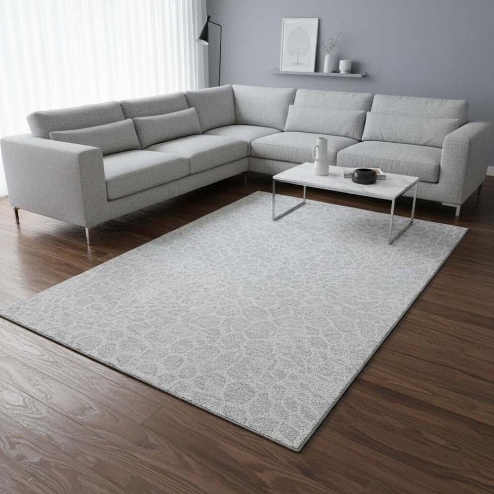 HomeRoots 9' X 12' Silver And Ivory Geometric Washable Area Rug - UV Protected, Stain Resistant, Stylish Design 673096