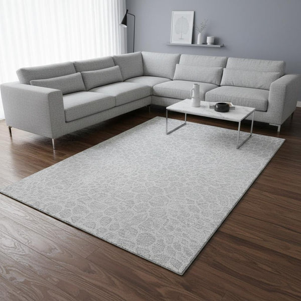 HomeRoots 9' X 12' Silver And Ivory Geometric Washable Area Rug - UV Protected, Stain Resistant, Stylish Design 673096