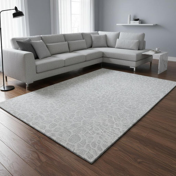 HomeRoots 10' X 14' Silver And Ivory Geometric Area Rug – Durable, Stain Resistant, UV Protected for Modern Homes 673097