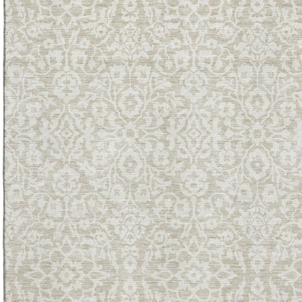 HomeRoots 5' X 8' Beige And Ivory Damask Area Rug - Washable, UV Protected, Soft & Stain Resistant for Homes 673099