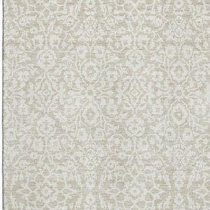 HomeRoots 5' X 8' Beige And Ivory Damask Area Rug - Washable, UV Protected, Soft & Stain Resistant for Homes 673099