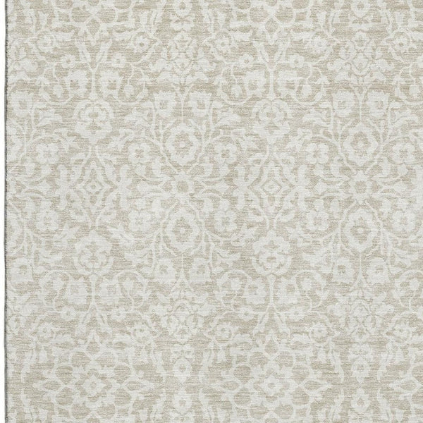 HomeRoots 5' X 8' Beige And Ivory Damask Area Rug - Washable, UV Protected, Soft & Stain Resistant for Homes 673099