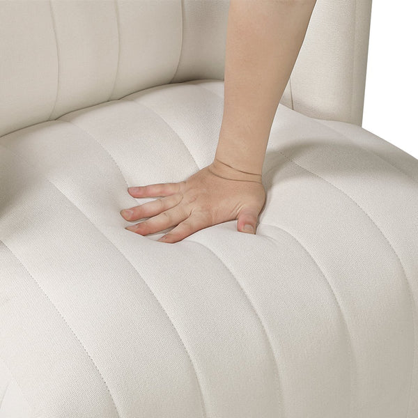 English Elm Modern Swivel Chair Channel-Tufted Barrel Back Upholstered Accent Seat with 360° Metal Base, Cozy Contemporary Comfort Beige 37.5 L x 28.5 W x 14.5 H B011P379435