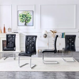 English Elm Set of 2 Glam Faux Alligator Pvc Dining Chairs with Crystal Buckle Bow Legs Black W3875P371065