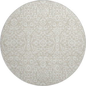HomeRoots 8' Beige And Ivory Damask Round Rug – Washable, UV Protected, Elegant Design for High-Traffic Areas 673100