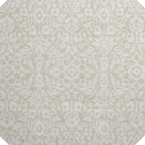 HomeRoots 8' Beige And Ivory Damask Round Rug – Washable, UV Protected, Elegant Design for High-Traffic Areas 673100