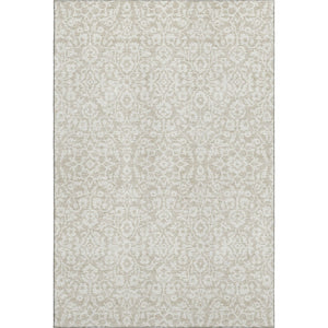 HomeRoots 8' X 10' Washable Beige and Ivory Damask Area Rug with UV Protection for Elegant Home Décor 673101