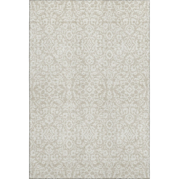 HomeRoots 8' X 10' Washable Beige and Ivory Damask Area Rug with UV Protection for Elegant Home Décor 673101